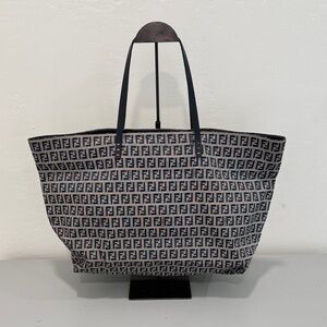 Fendi Zucca FF Monogram Canvas Tote in Black and Gray